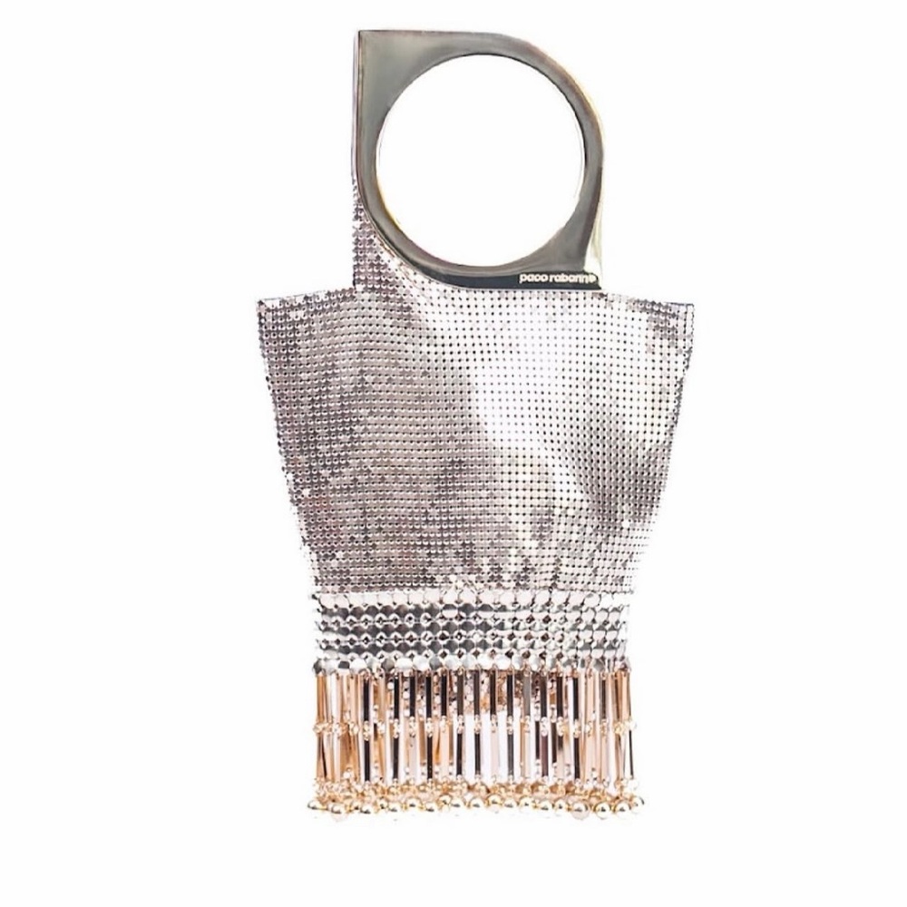 Paco Rabanne Metallic Silver Chainmail Bag with Gold Fringe - Picture 3 of 16